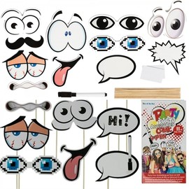 TradeShopTraesio - Party Wedding Photo Booth Kit 11 Accessories for Photographs Selfie Comic + Pen