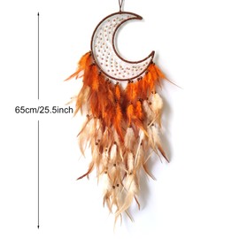 Donko Brown Feather Dream Catcher, Moon Dream Catcher for Bedroom, Large Dream Catcher for Wall Hanging, Handmade Dream Catcher for Wall Decor