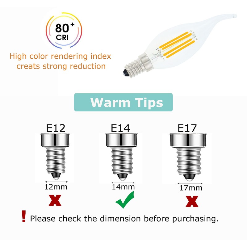 Lamsky E14 LED Bulb European Base 4W Dimmable 40W Equivalent,