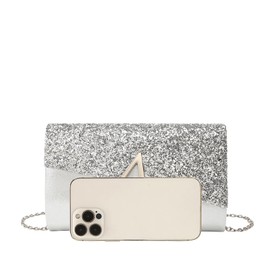 YYW 4 Pieces Purse Rhinestone Jewelry Set, Rhinestone Evening Bag Clutch Purses for Women, Ladies Sparkling Glitter Party Handbag Wedding Bag (Silver 2)