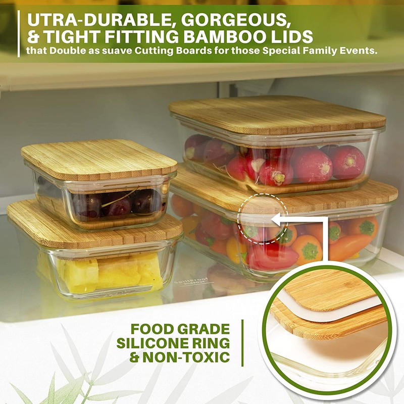 Bambooware Glass Containers with Lids | Non Plastic Glassware Set