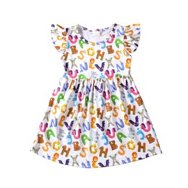 Toddler Girl Dress Back to School Pencil School Bus Print Dress Summer Outfits 7-8T