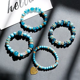 RIXERKOC Bohemian Stretch Bead Bracelets for Women and Girls Crystal Bracelets Heart Fashion Jewellery with Beads, Acrylic