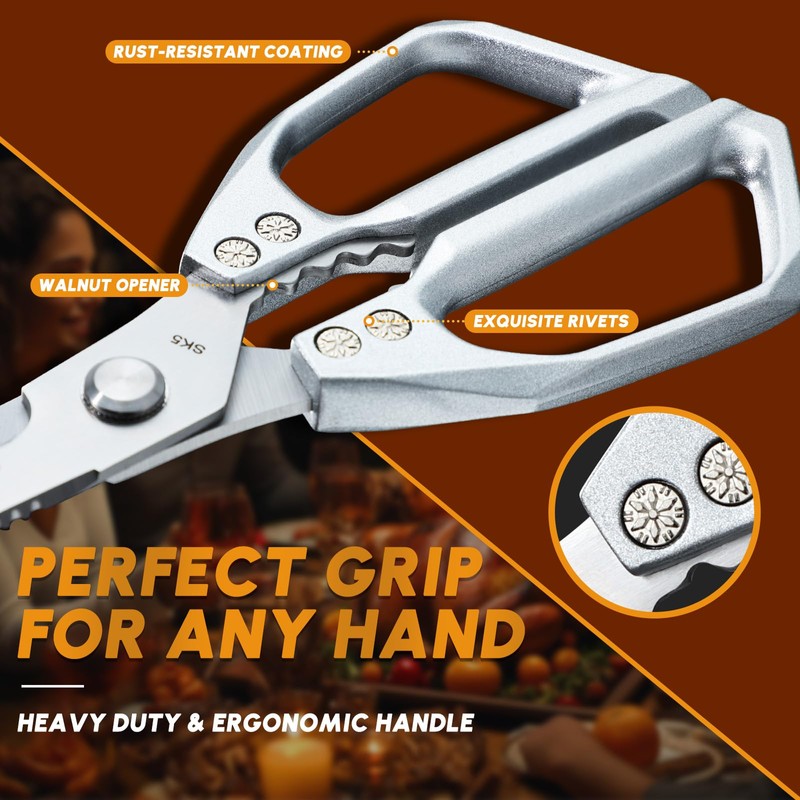 DRAGON RIOT Kitchen Shears, Silver Kitchen Scissors, Meat Cooking Scissors,