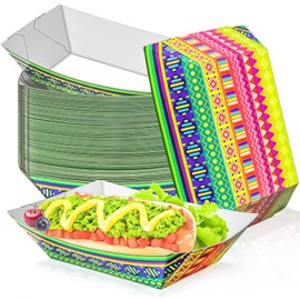 MotBach 50 Pack Mexican 3LB Paper Food Boat Trays Disposable Paper Boat Plate Container, Large Kraft Food Serving Tray Boats Basket Bowl for Snack Popcorn Dessert Sandwich Hot Dog BBQ Taco Fries Nacho