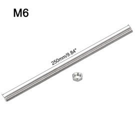 QUARKZMAN 15 Pack M6 x 250 mm Full Thread Rod with 15 Pack Hex Nuts 1 mm Thread Distance 304 Stainless Steel Right-Handed Threaded Rods Rod Bolts