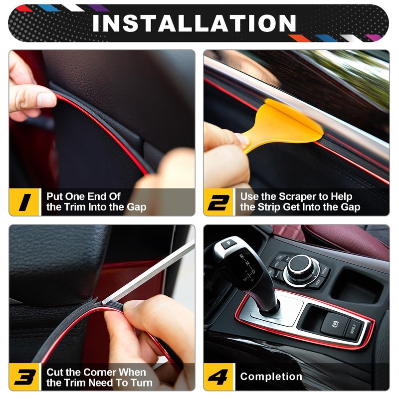 Spurtar Car Interior Trim Strip – Red Interior Decorative Molding