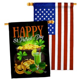 Happy Saint Patrick Day House Flags Pack Springtime St Shamrock Leprechaun Lucky Coin Holiday March Irish Clover USA Applique Small Decorative Gift Yard Banner Made In 28 X 40