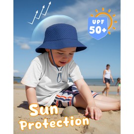 HONGTEYA Baby Sun Hat Toddler Boy Bucket Hat Kids Summer Beach Hat Wide Brim Sun Protection Grey/Navy