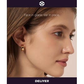 DELIYER Small Wide Huggie Hoop Earrings for Women Chunky Thick Gold Hoop Earrings Hypoallergenic Hoop Earrings Non Tarnish (Gold)