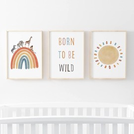 Safari Prints for Nursery | Animal Rainbow | Set of 3 | Children’s Bedroom Prints | Frames not Included (8x10 Inch)