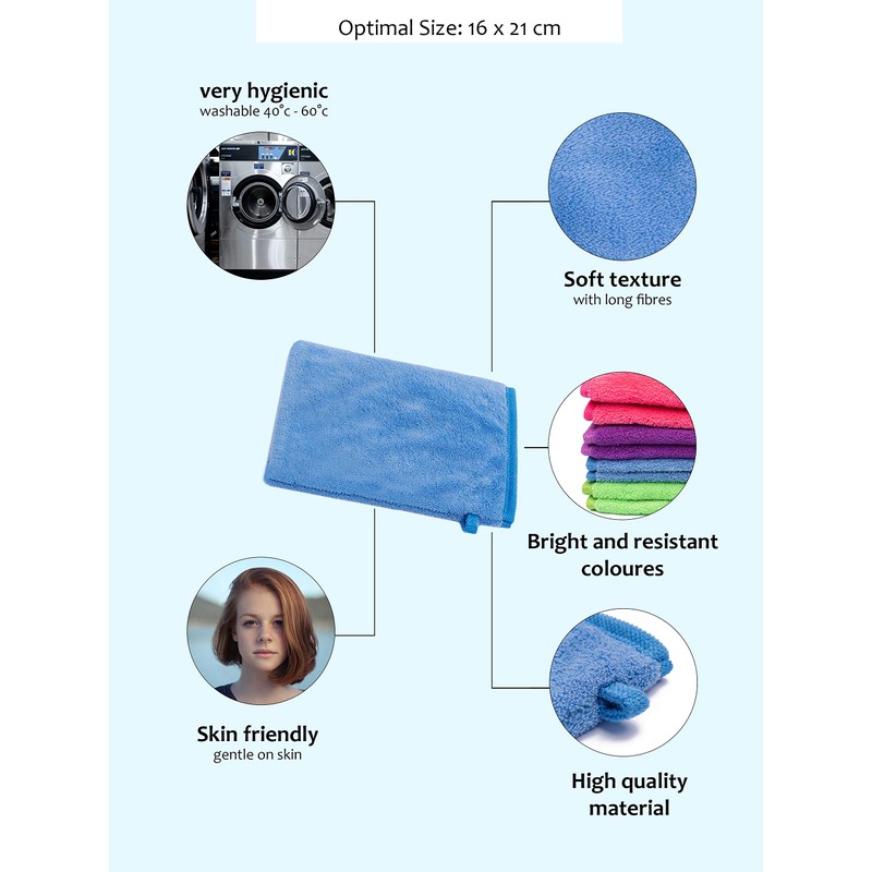 8 STÜCK FLAUSCHIGE MIKROFASER WASCHLAPPEN, WASCHHANDSCHUH, SEIFTUCH, SEIFLAPPEN, WASCHFLECK, MICROFASER