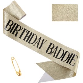 Birthday Baddie Sash, Glitter Birthday Sash for Women Men, Soft Sash with Safety Pin, Party Favors Supplies Decorations Accessories
