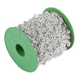 Hilitand Pearl Bead Roll, 60 m / Roll Galvanised Pearl Thread Bead Wreath 3 mm + 8 mm, Used for DIY Chain Garlands, Flowers, Wedding Decoration, Christmas, Holiday (Silver)