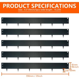 ITeVe.GD 5PCS Steel Lawn Edging, Aluminum Alloy Landscape Edging, 3"x39" Garden Edging Border, 16.25 ft Length Flexible Aluminum Alloy Landscape Edging, Black Lawn Edge for Garden Yard