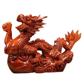 HOMSFOU Mini Red Wooden Chinese Fengshui Dragon Figurine Statue Sculpture for Luck Success 2024 Year of The Dragon Chinese Zodiac Animal Figurines Hand Carved Dragon Sculpture 10cm 1pcs