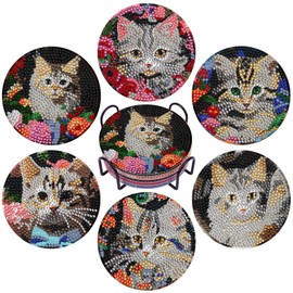 EWJRNSF 6 PCS Diamond Arts Painting Coasters, Small Diamond Art Coasters Kits Sets for Adults Beginners, Gem Painting by Number Kits Coaster for Craft with Holder for Drinks.