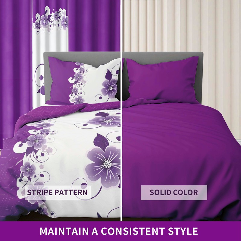 King Size Bedspread Set 9 Pieces, Purple Gardenia Flower