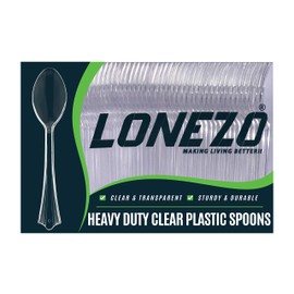Lonezo [50 Count] Clear Plastic Spoons Clear Spoons Plastic Disposable Eco Friendly Disposable Spoons Shatter Resistant Plastic Spoons Heavy Duty Plastic Cutlery