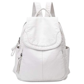 Kopinma Casual Backpack Women's Soft Leather Backpackk Washed Leather Backpack Girls Travel Small School Bag, White