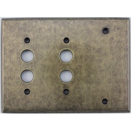 Aged Antique Brass 3 Gang Combination Switch Plate - 2 Push Button Light Switch Openings 1 Blank
