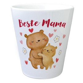 Bears Mother and Child Flower Pot with Saying Beste Mama Hug Full of Love Animal Motif Hearts Mother's Day Gift for Family