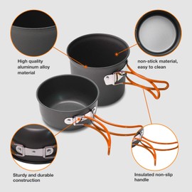 NEUEFAMI Compact Camping Cookware Set - Lightweight Backpacking Pots and Pans Kit for Camping, Hiking, Backpacking, Picnic and Other Outdoor Activities (Orange)