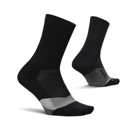 Feetures Elite Light Cushion Mini Crew Sock - Sport Sock with Targeted Compression - L, New Black (1 Pair)