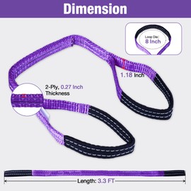 2 Pack 1" x3.3Ft Lifting Sling Straps, 2-Ply Heavy Duty Polyester Web Sling