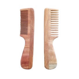 Set of 2 Combs Made of Pure Neem Wood with Wide and Fine Teeth with Handle Wide and Fine Tooth Comb Comb with Handle Organic and Natural