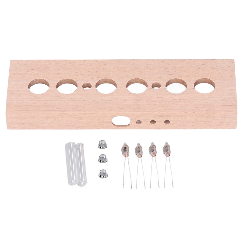 DIY Glow Tube Clock Kit 4 Lamps Beech Wood Enclosure