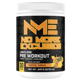 NME - No More Excuses, Limitless Pre Workout, Increase Focus, Energy and Power, Sports Nutrition (204 Grams, Tropical Sunrise)