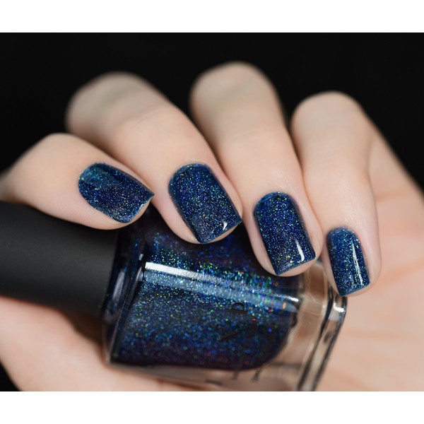 ILNP After Midnight - Prussian Blue Holographic Nail Polish with Gold Accents, Chip Resistant Manicure, Non-Toxic Nail Lacquer, Vegan, Cruelty Free, 12ml