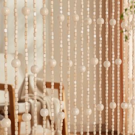 Foreate Beaded Curtains for Doorways Handmade Wood Bamboo Door Beads Boho Hanging Hippie Curtain for Hallway Windows, 38 Strings Door Room Divider Home Decor 35.5 x 75 Inches, Ivory