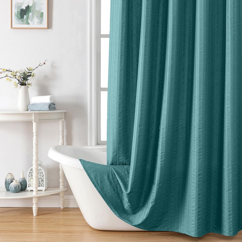 Aiyufeng Turquoise Shower Curtain for Bathroom, Embossed Textured Fabric Shower