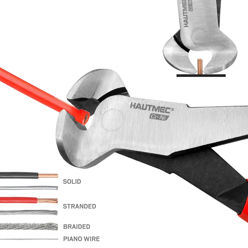 HAUTMEC End Cutting Pliers 7" Flush Cut Carpenters Pincers Nail