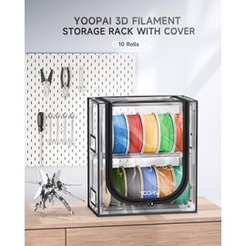 YOOPAI 3D Printer Filament Storage Box with Desiccants - 2 Tiers Metal Filament Storage Rack with Trans Cover,Holds Up to 12 Rolls of Filaments - 3D Filament Storage for Home, Office Workshop, Studio