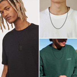 VNOX Dog Tag Chain Necklace - Stainless Steel Military Dog Tag Chain for Men Women Bead Ball Necklace 2.4mm,24 Inches,Black