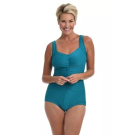 Maxine of Hollywood SWIMSUIT Manhattan Beach wear size 16 Textured Spa Shirred in Emerald