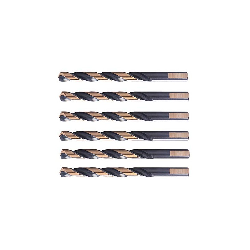 6PCS, 1/2", Black and Gold Twist Drill Bits