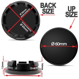 SkinoEu 4 x 65mm Wheel Centre Alloy Hub Center Caps Compatible with VW 3B7 601 171 / 6U7 601 171 Black Hubcaps CVZ 14
