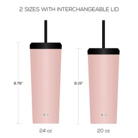 JoyJolt Vacuum Insulated 24 oz Tumbler with Lid and Straw (2 Each) Vacuum Double Wall Stainless Steel Tumbler, Copper Lined for 12Hr Hold/Cold Drinks. Leakproof Water Bottle, Tea or Iced Coffee Cup
