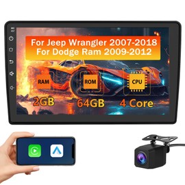 Car Radio for Jeep Wrangler Dodge RAM 1500 2500 3500 (2007-2018),Android 13 2G+64G Head Unit for Ram, 10 inch Touch Screen Wireless CarPlay/Android Auto Bluetooth WiFi, Backup Camera