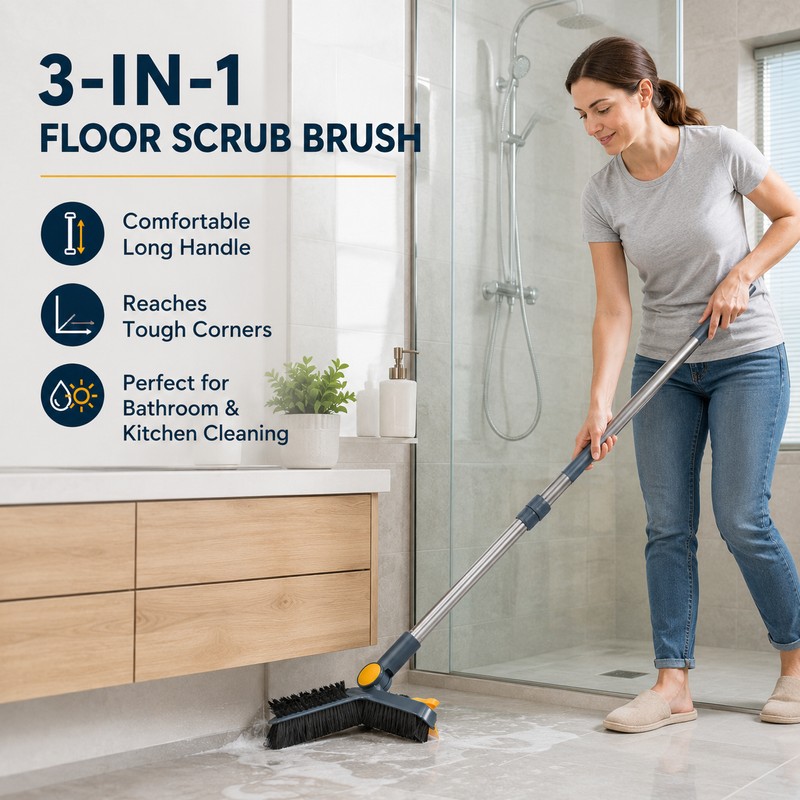 3-in-1 Floor Scrub Brush for Deep Cleaning – 360° Rotating