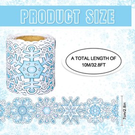 Whaline 32.8Ft Winter Snowflake Bulletin Board Border Blue White Christmas Rolled Self Adhesive Border Trim Stickers for Xmas Holiday Party Classroom Chalkboard Wall Decor