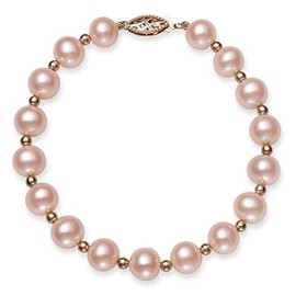 Belacqua 14k Rose Gold Natural Pink Cultured Freshwater Pearl Beaded Bracelet,7.5"