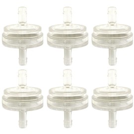 Set of 6 - Mini Clear Disc Shape In-line Fuel Filters - Fits 1/8" to 3/16" Fuel Line - 6mm OD Barbed Ends