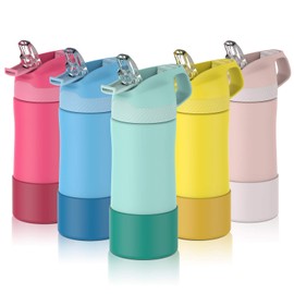 FJbottle 350/400/450 ml Children's Water Bottle, BPA-Free, Leak-Proof Tritan Stainless Steel Vacuum Insulated Thermos Bottle with Straw and Ventilation Hole, Anti-Colic