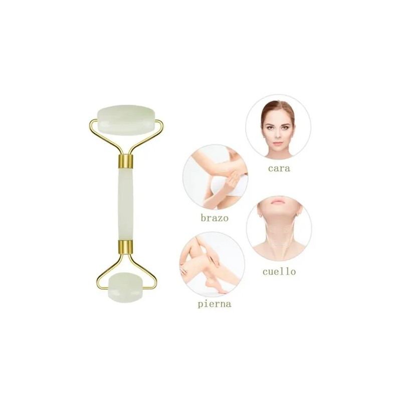 Set Rodillo Jade Y Piedra Gua Sha Jade Masajeadora Rostro
