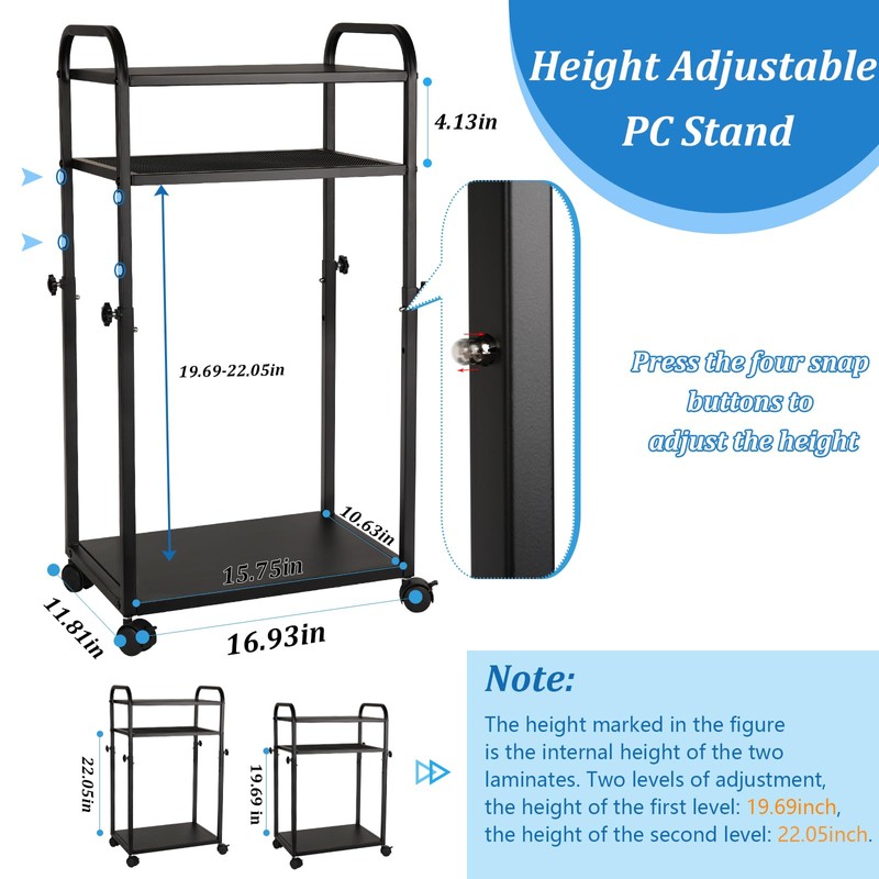 Bfttlity Height Adjustable Computer Tower Stand, PC Stand 3-Tier Mobile
